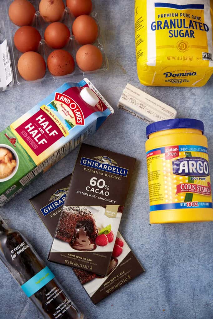 chocolate pudding layer ingredients on a gray background