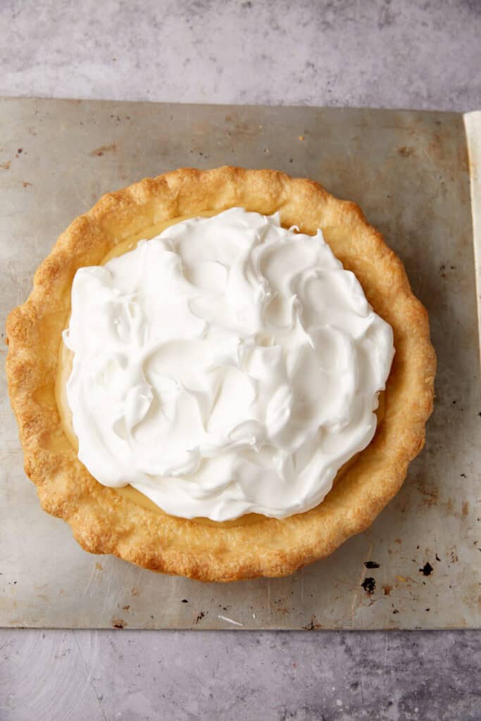 meringue on top of butterscotch pie. 
