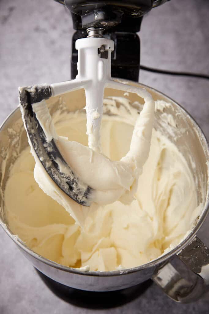lemon cream cheese frosting in a stand mixer.