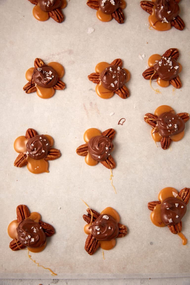 Pecan Turtles with Chocolate and Salted Caramel - Easy Southern Desserts