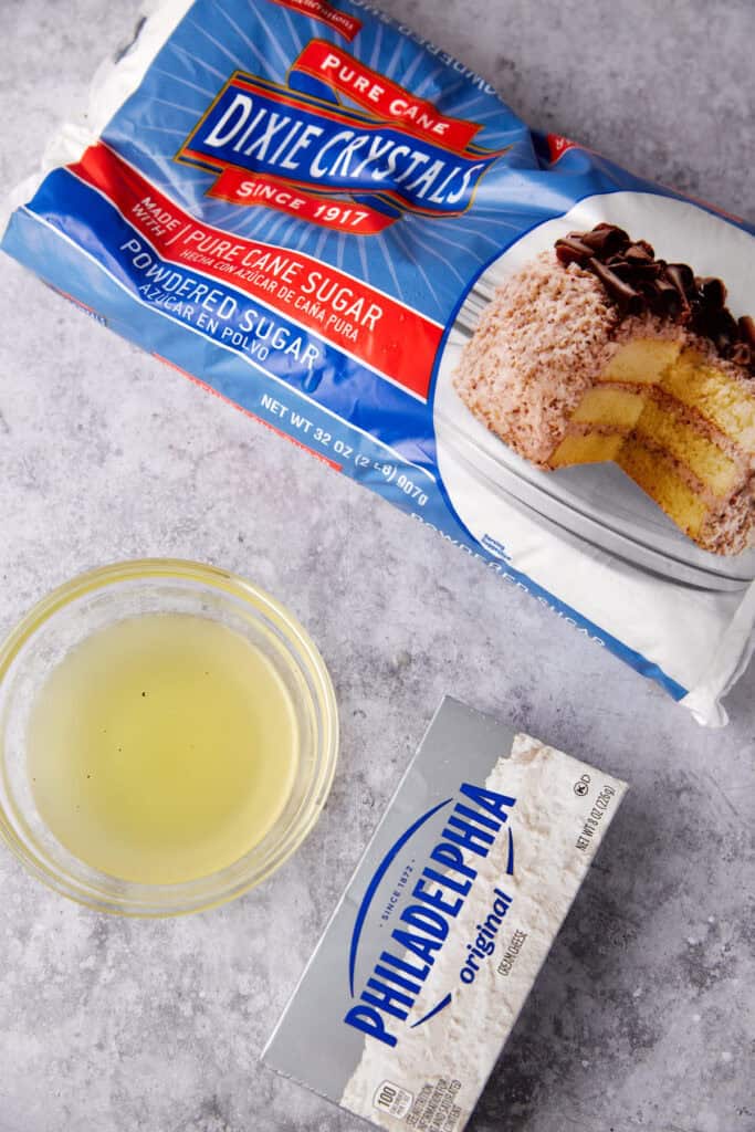 pineapple glaze ingredients on a gray background.