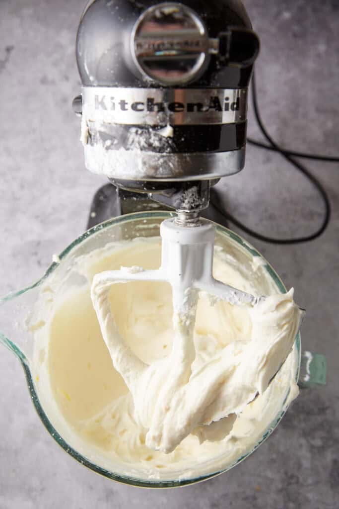 cream cheese and butter beaten in a stand mixer.
