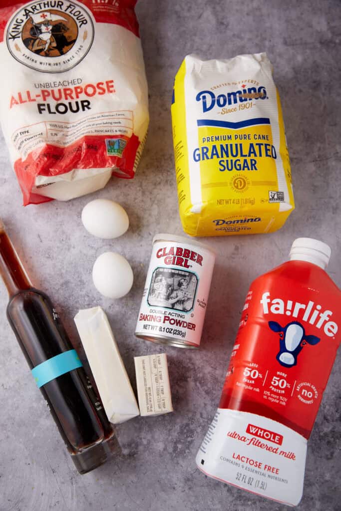 coffee cake ingredients on a gray background.