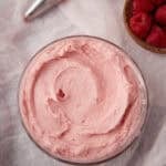 raspberry buttercream frosting in a bowl.