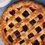 A lattice topped blackberry pie.