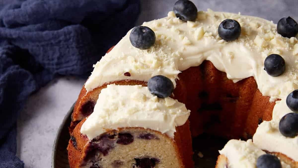 blueberry bundt cake sliced.