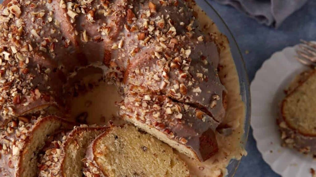 Slices of butter pecan pound cake.