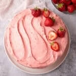 strawberry cake on a white plate.