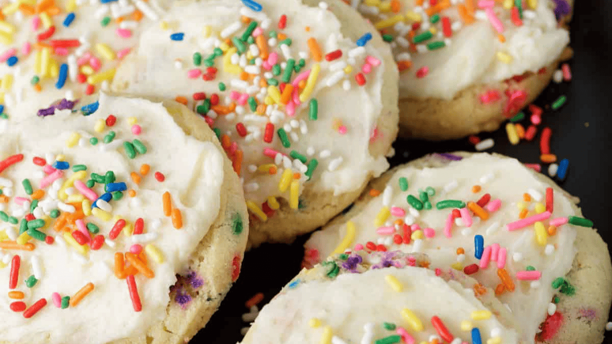 confetti cookies stacked.