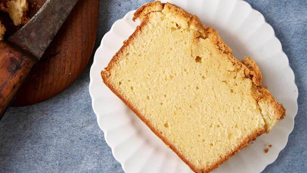 A slice of cream cheese pound cake.