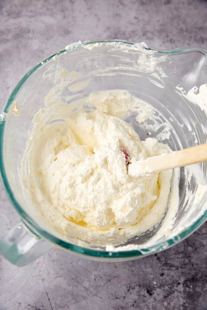 whipped topping in a glass bowl.