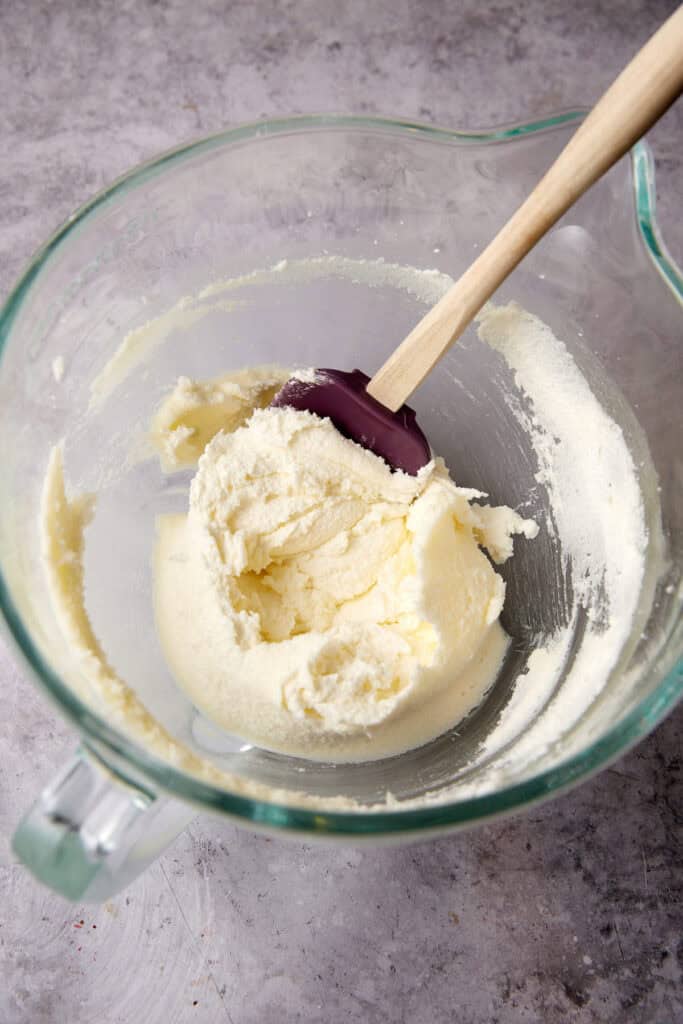 eggs added to the butter and sugar mixture.
