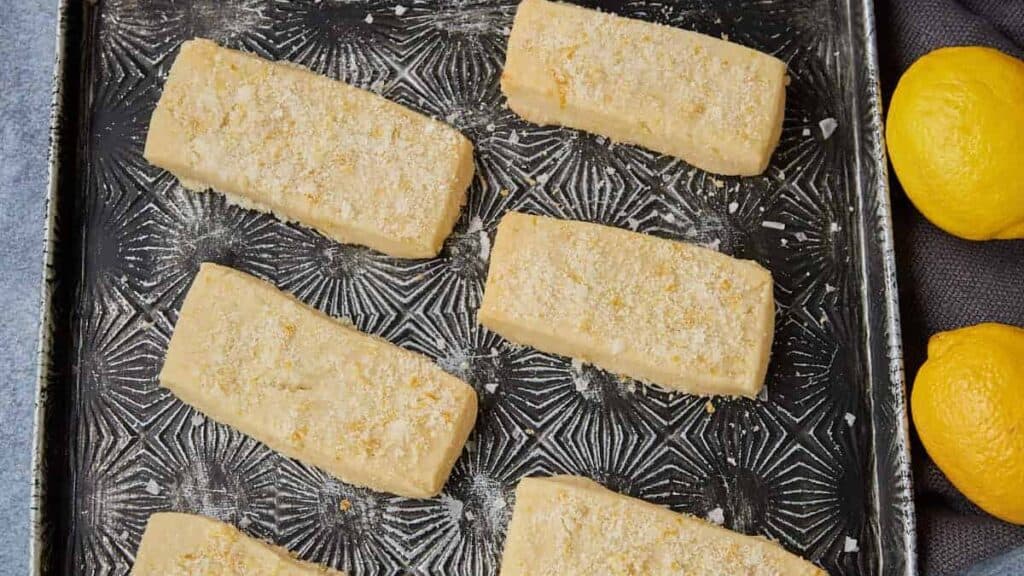 Shortbread cookies on a serving tray.