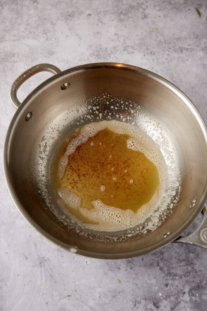 browned butter in a saucepan.