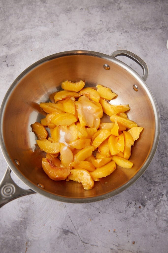 peaches, sugar, and lemon juice in a saucepan.