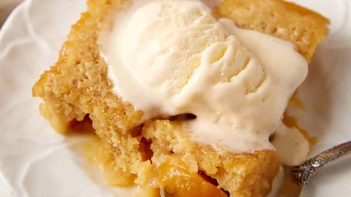 Juicy Peach Cobbler Cake Made From Scratch