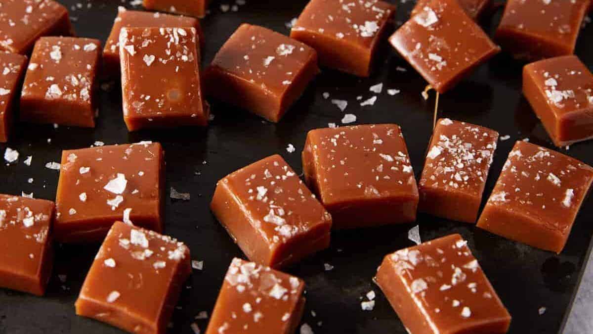 salted caramels stacked up.