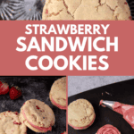 strawberry sandwich cookies spread out.
