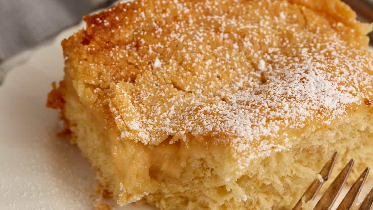 A serving of a St. Louis butter cake on a plate.