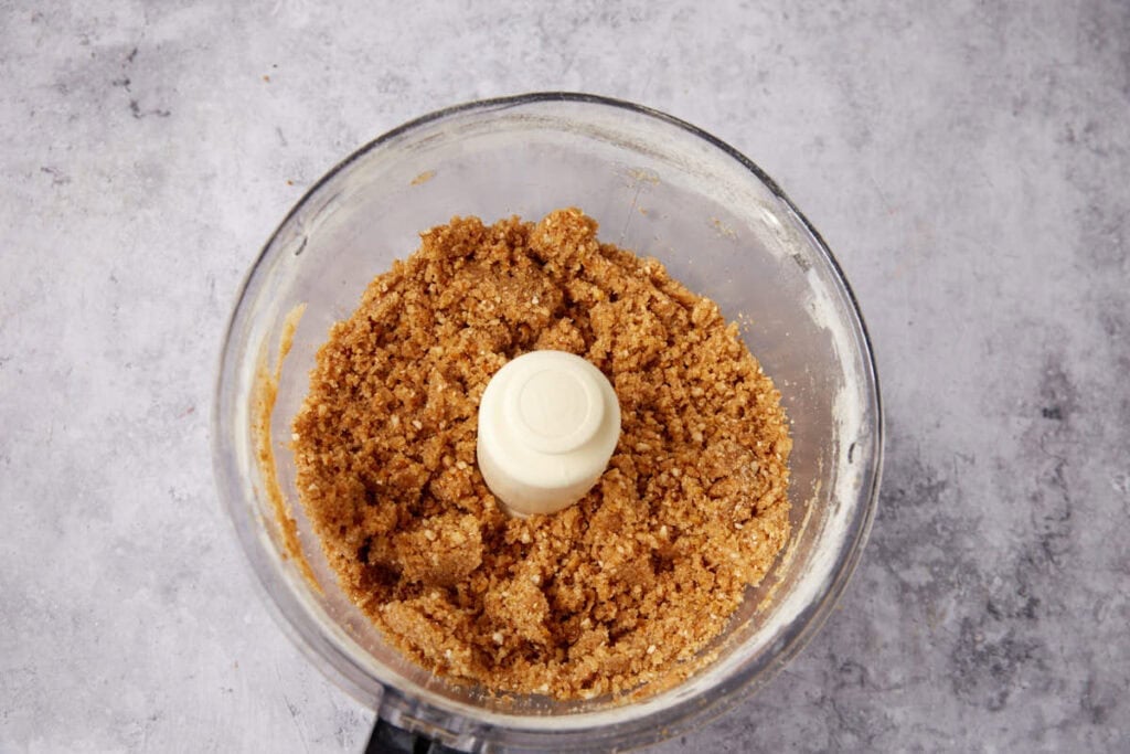 crushed pretzels, sugar, and butter in a food processor. 
