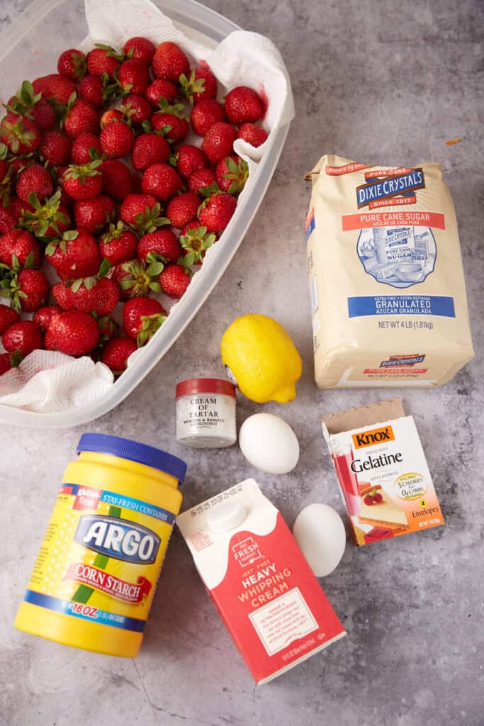 ingredients for strawberry chiffon pie. 