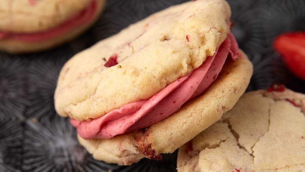 Soft and Chewy Strawberry Sandwich Cookies