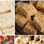 Pinterest collage with text overlay for 8x8 pan desserts