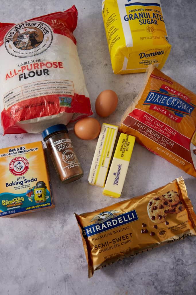 ingredients for brown butter chocolate chip cookies.