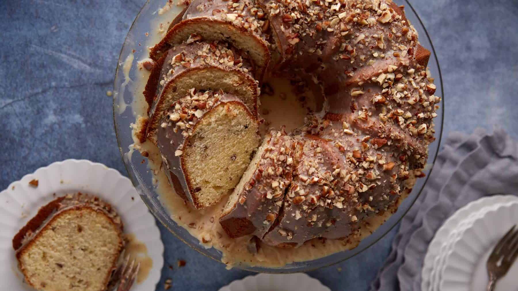 Slices of butter pecan pound cake.