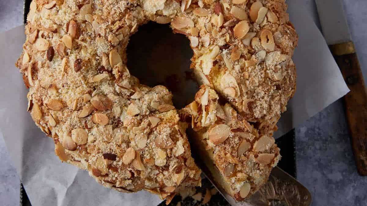 Soft coffee cake with a rich cream cheese swirl.