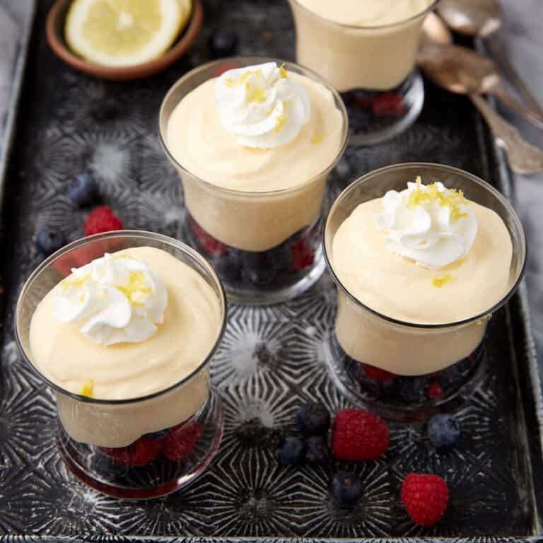 lemon mousse in dessert cups.