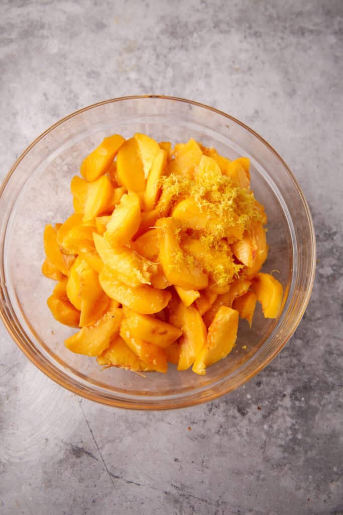 peach filling in a glass bowl.