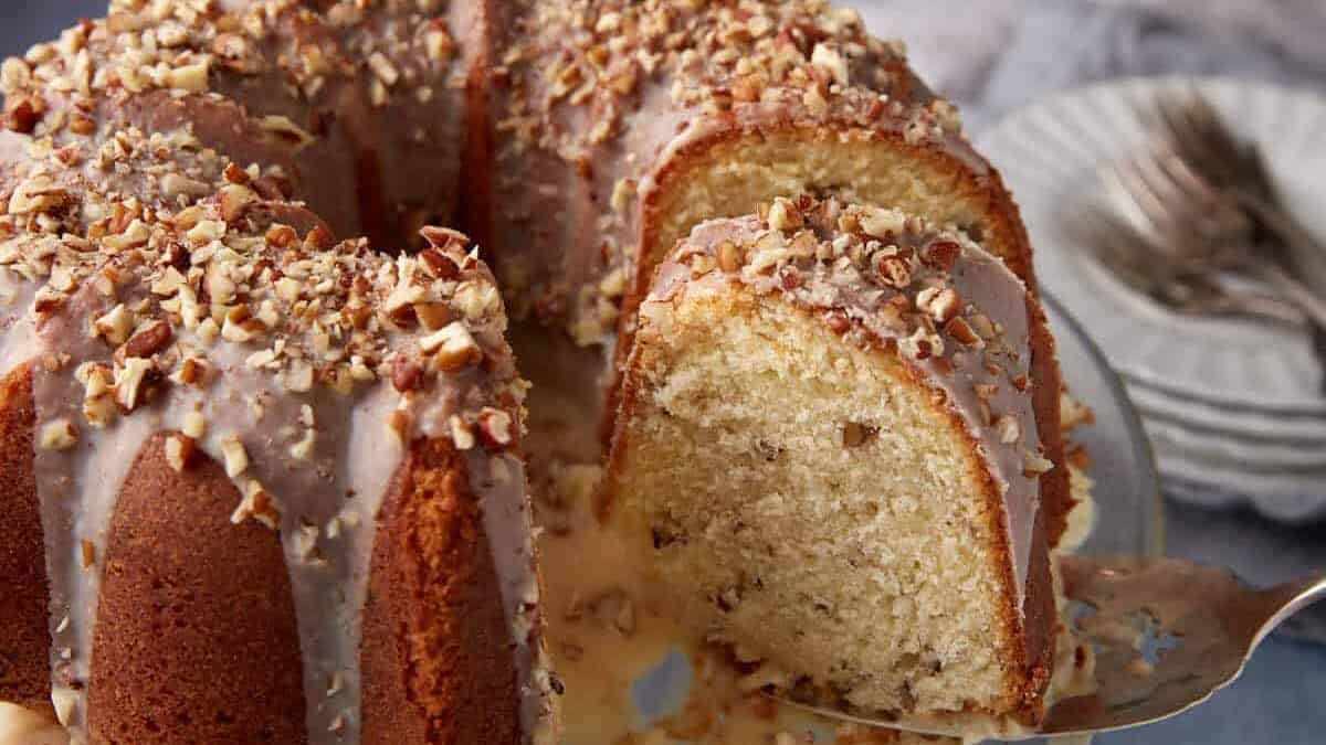 Moist Butter Pecan Pound Cake With Glaze