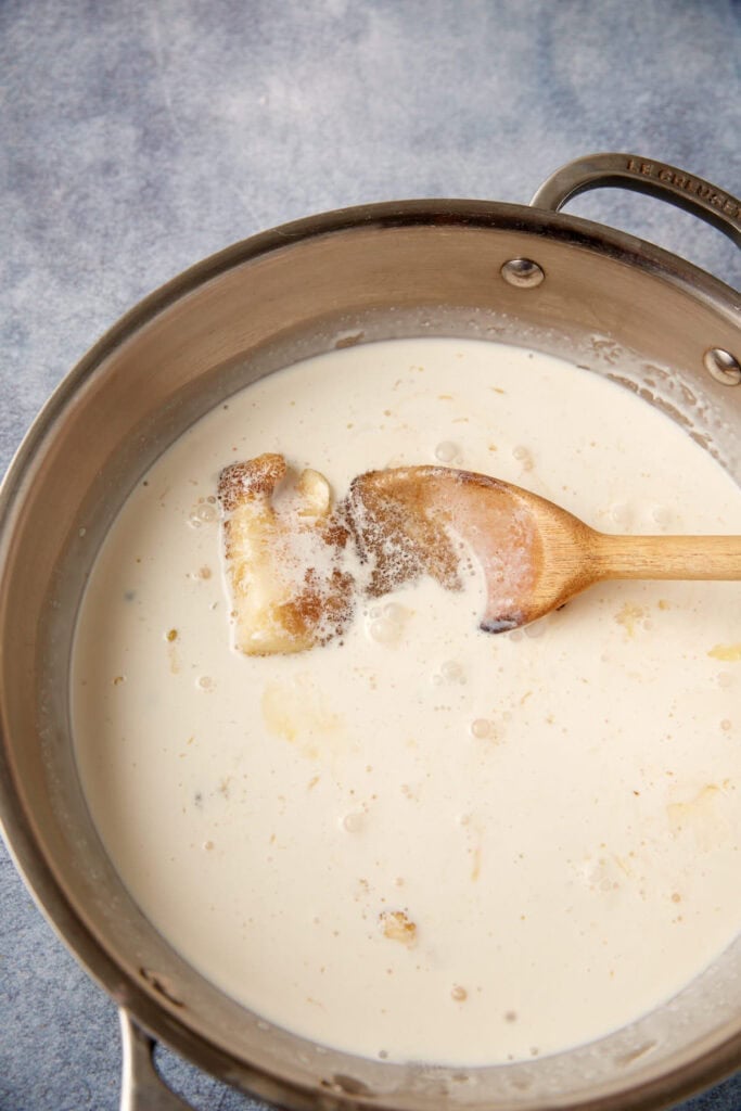 heavy cream in a saucepan.
