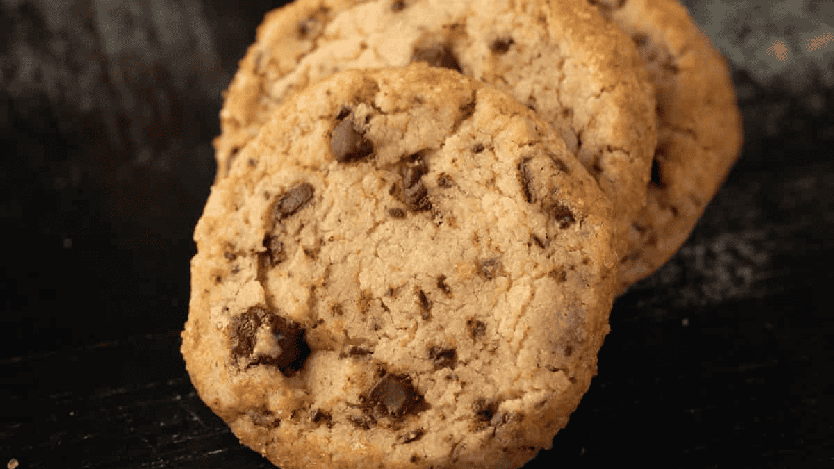 stacked chocolate chip shortbread cookies.