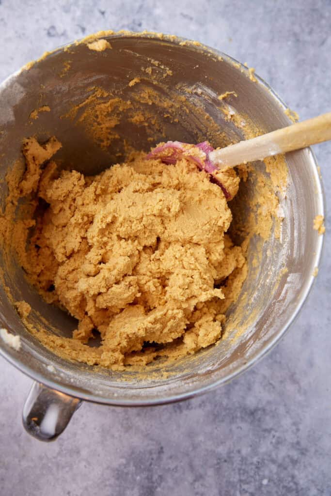 A bowl of pumpkin snickerdoodle dough.