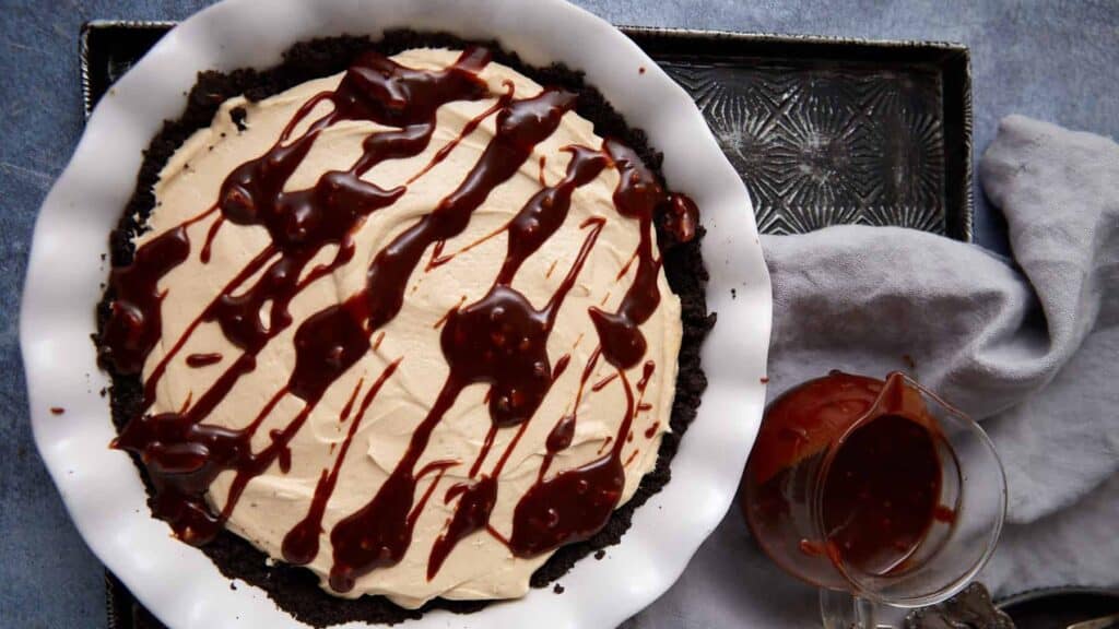 A turtle pei drizzed with caramel.