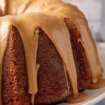 applesauce cake on a cake stand.
