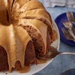 applesauce cake on a cake stand.