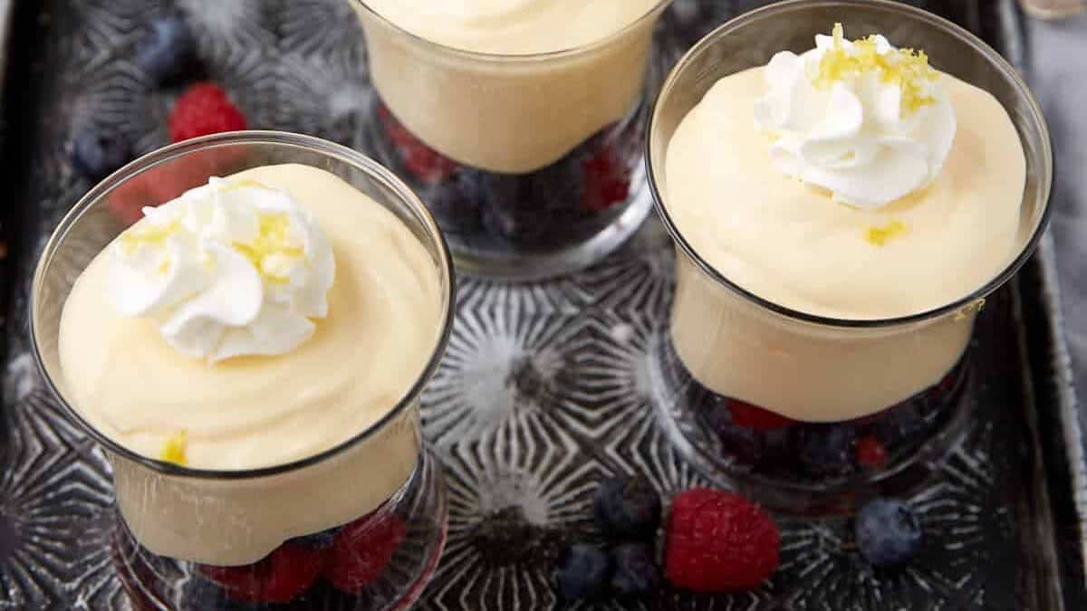 lemon mousse in dessert cups.