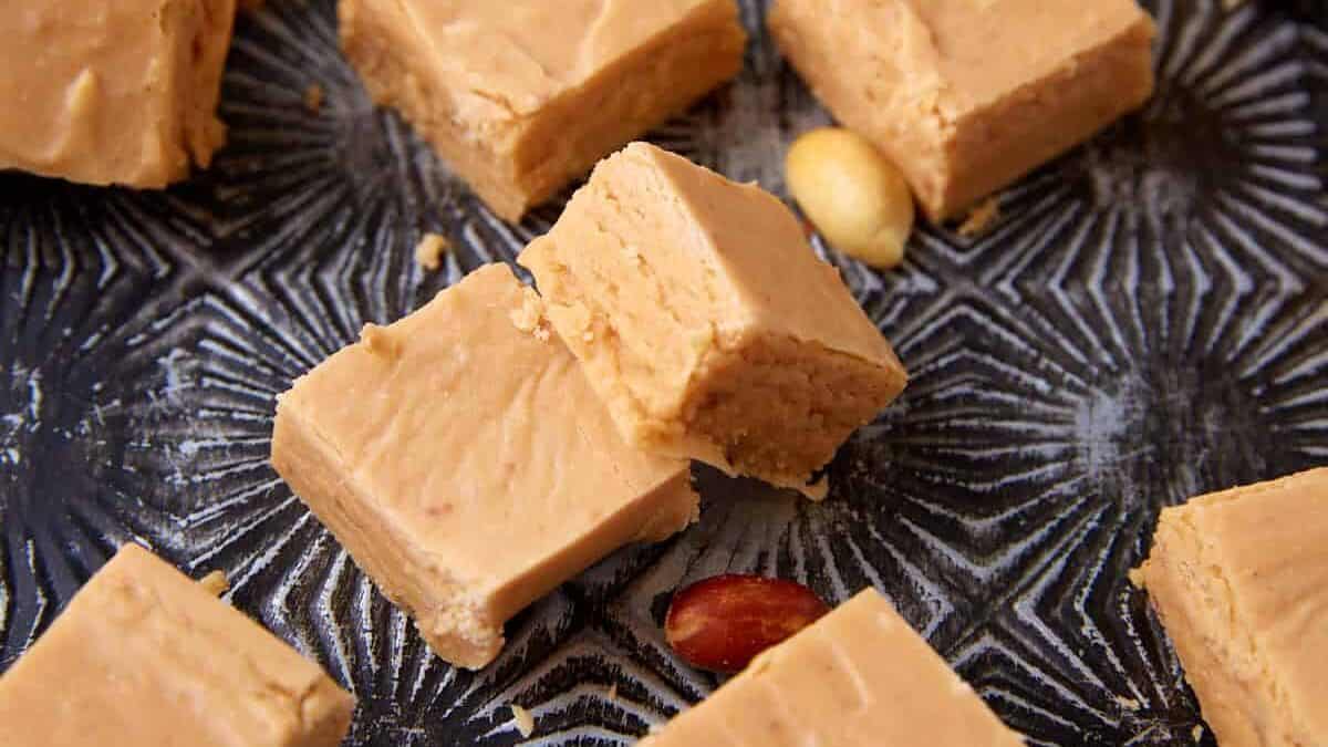 Squares of peanut butter fudge.