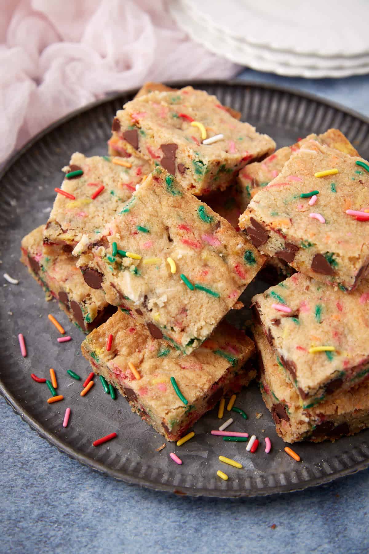 Chewy Chocolate Chip Blondies with Sprinkles