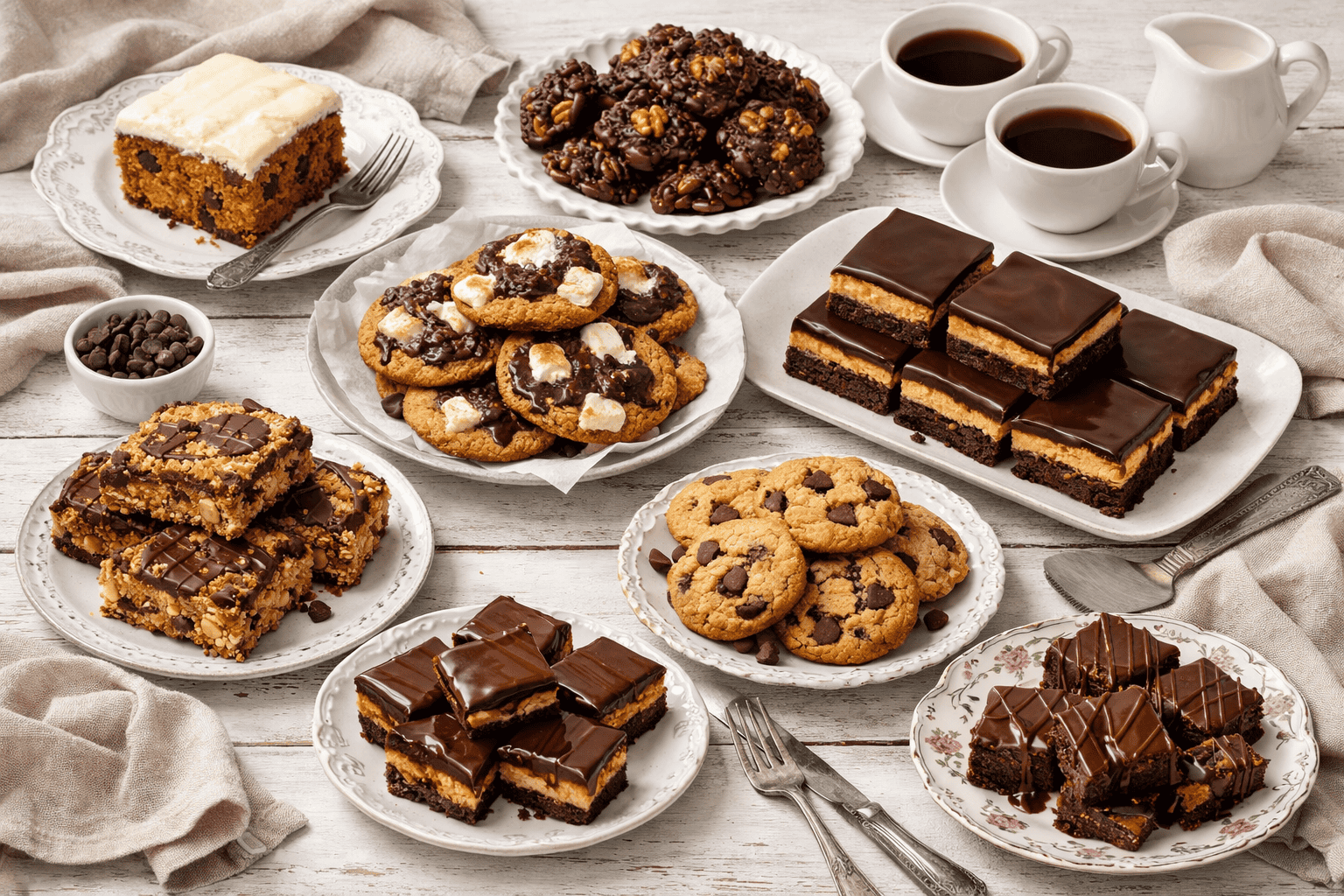 A table full of different chocolate desserts