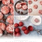 Pinterest collage with text overlay for for Chocolate Cherry Crinkle Cookies