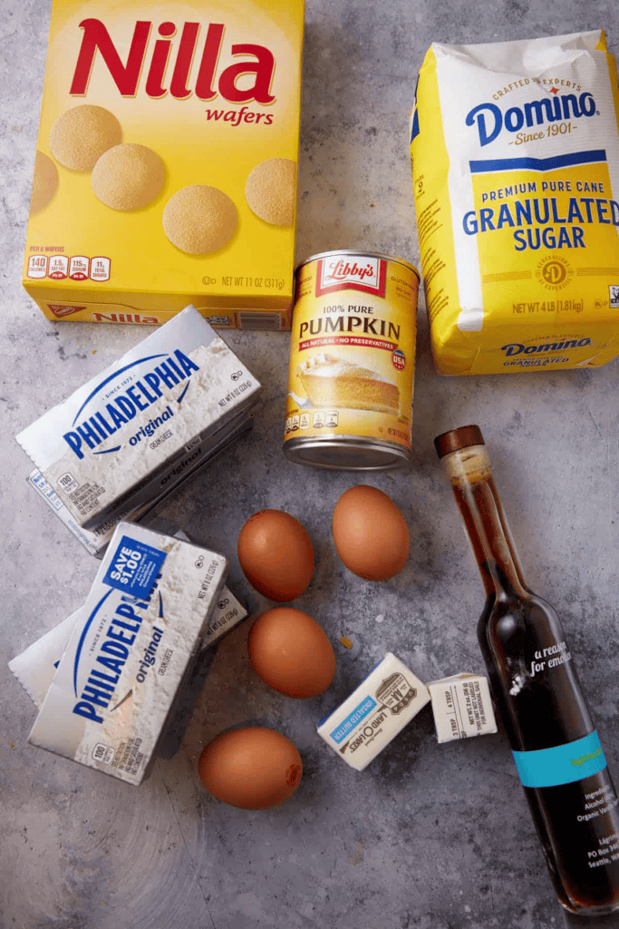 Ingredients for pumpkin cheesecake.