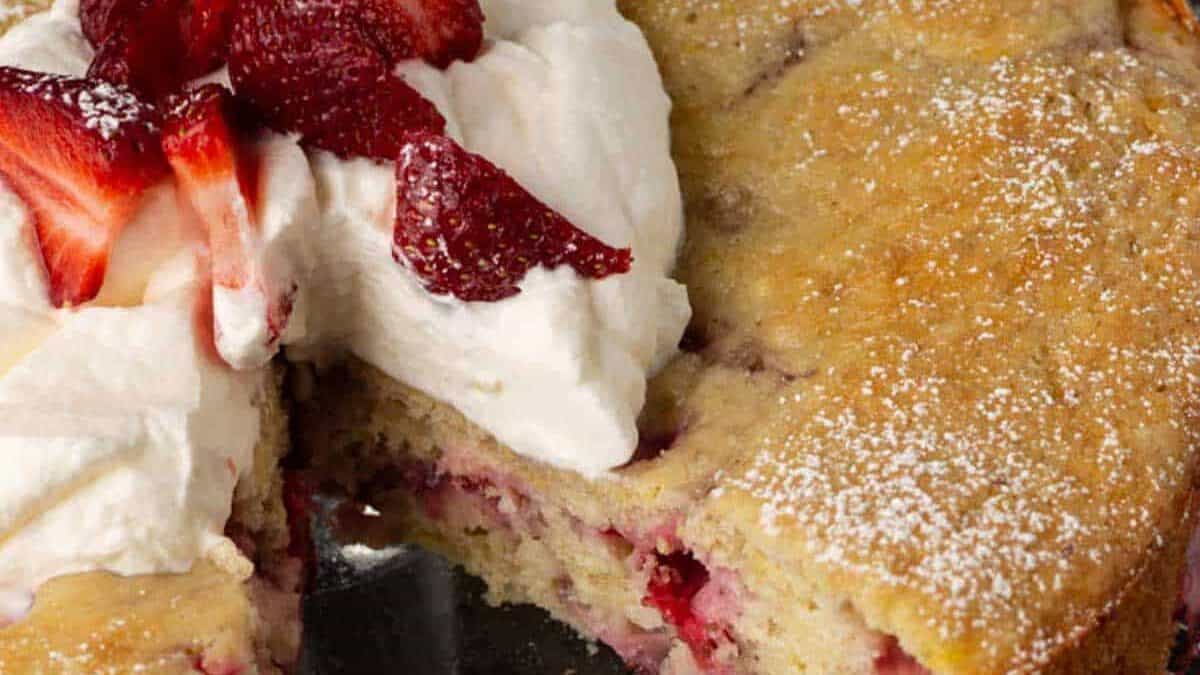 Strawberry Lemon Buttermilk Cake with Honey Whipped Cream