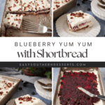 Pinterest collage with text overlay for Blueberry Yum Yum with Shortbread Pecan Crust