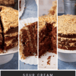 Pinterest collage with text overlay for Sour Cream German Chocolate Cake with Coconut Pecan Frosting