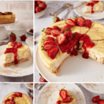 Pinterest collage with text overlay for Strawberry Swirl Cheesecake with Shortbread Crust