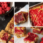 Pinterest collage with text overlay for Raspberry White Chocolate Blondies with Brown Butter